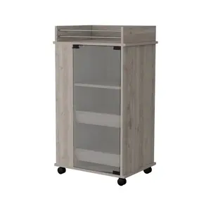 HomeRoots 535109 Rolling Bar Cart with Wine Storage, Light Gray