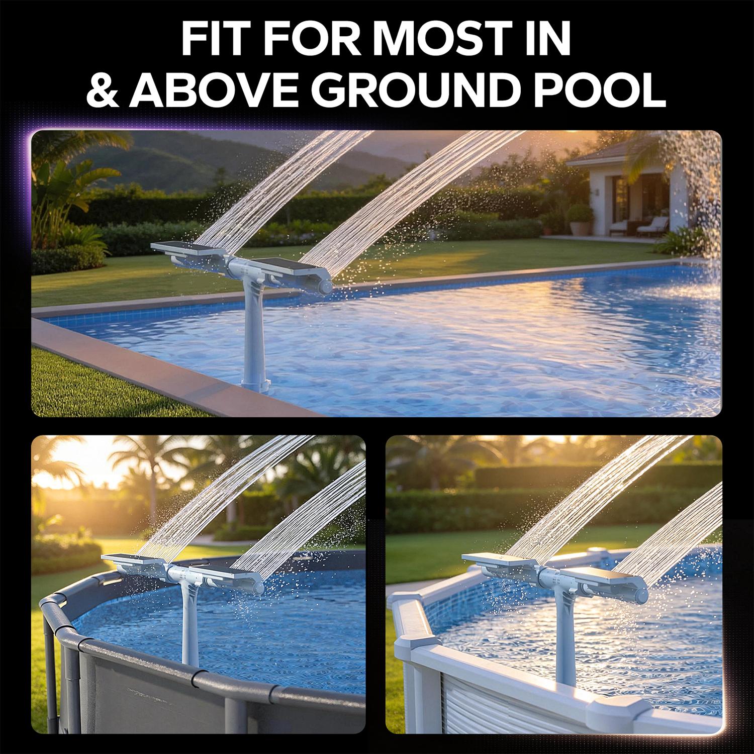 Solar Pool Fountain with Lights - Above/Inground Pool Fountain Lights with Remote Control, Adjustable Sprinkler Fountain with Dual Spray Heads, Auto Light Sensing, Pool Outdoor Water