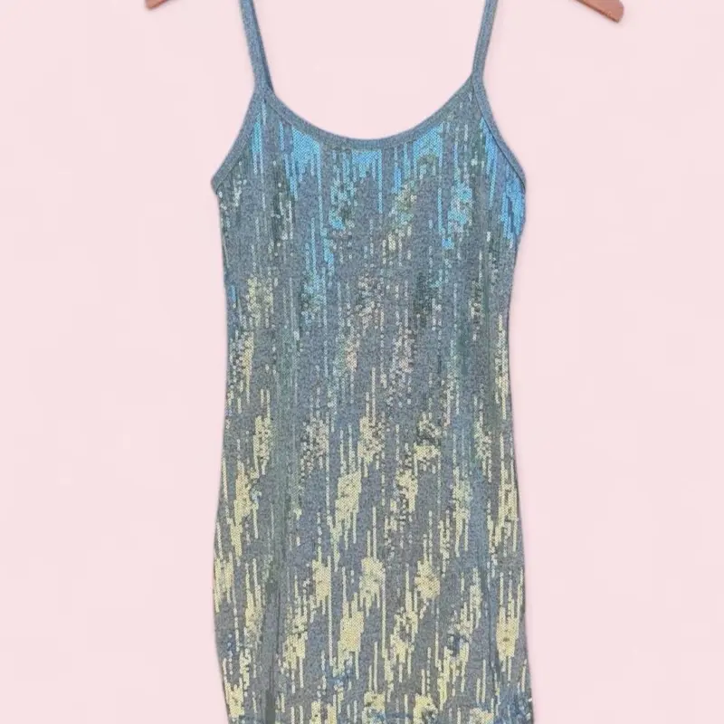 Y2K Grunge Fairy Sage Green Sequin Slip Dress / Whimsigoth Sparkle Cami Dress