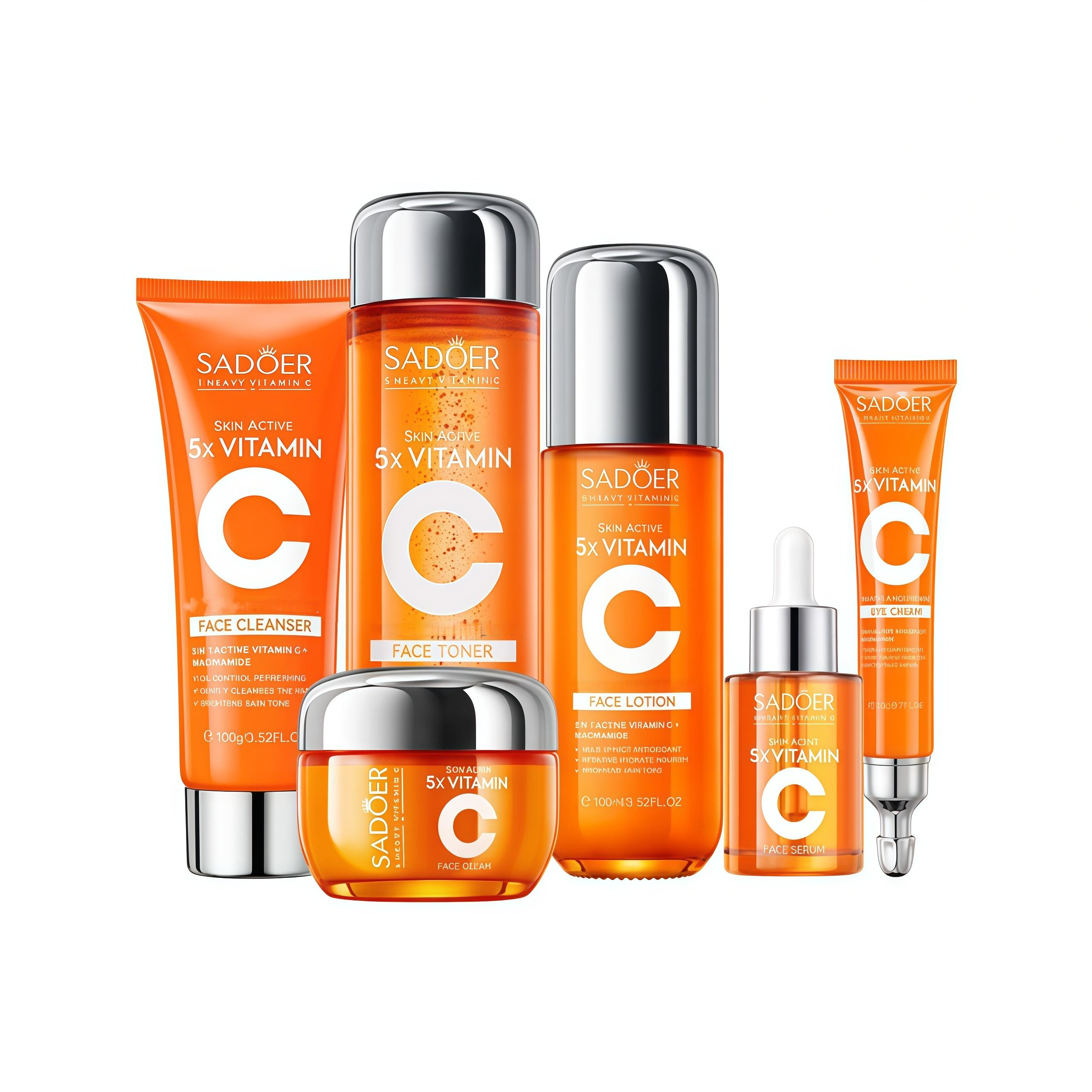 SADOER] 5X Vitamin C Skincare Set Hydrating Glowing Repairing Skin