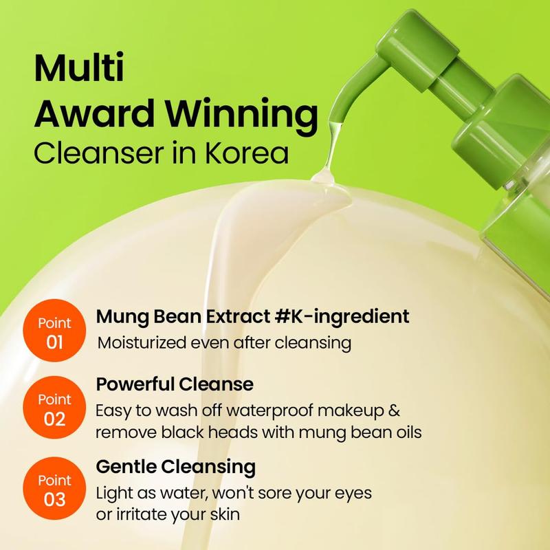 Beplain Mung Bean Cleansing Oil & Foaming Cleanser & Clay Mask Set for Sensitive Skin Fragrance-Free Gentle Non-Comedogenic Korean Skin Care - Facial