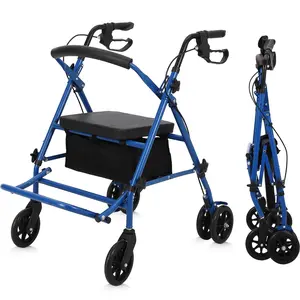2 in 1 Rollator Walker Transport Chair with Seat, Rollator Wheelchair Combo, All-Terrain Foldable Narrow Aluminum Adult Walker with 6” Wheels, Seat Backrest Basket for Seniors