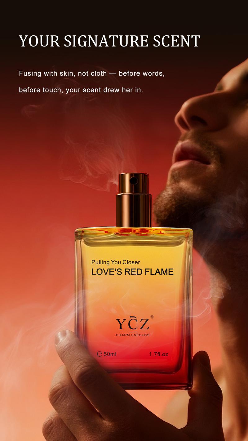 YCZ Love's Red Flame Men's Perfume Spicy Woody & Fruity EDP with Bergamot Rose & Patchouli 50ml High Quality Fragrance for Bold Scent Aromatic Amberwood
