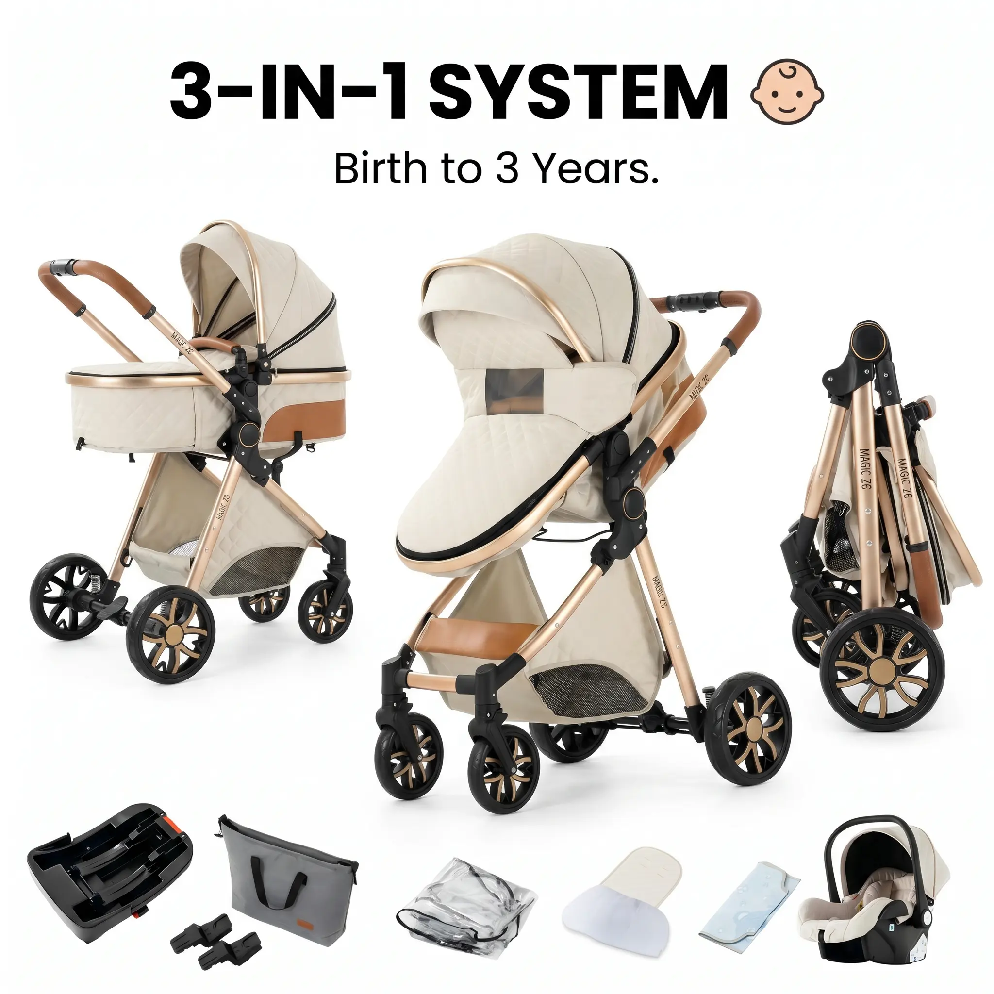 Limited-Time Deal! Aluminum 4-in-1 Multifunctional Newborn Bassinet Stroller, Manual Push, Compact 1-Click Fold, Canopy, Adjustable Seat, Travel Friendly Stroller, Ideal for Outdoor Walks (For Busy On-the-Go Parents)