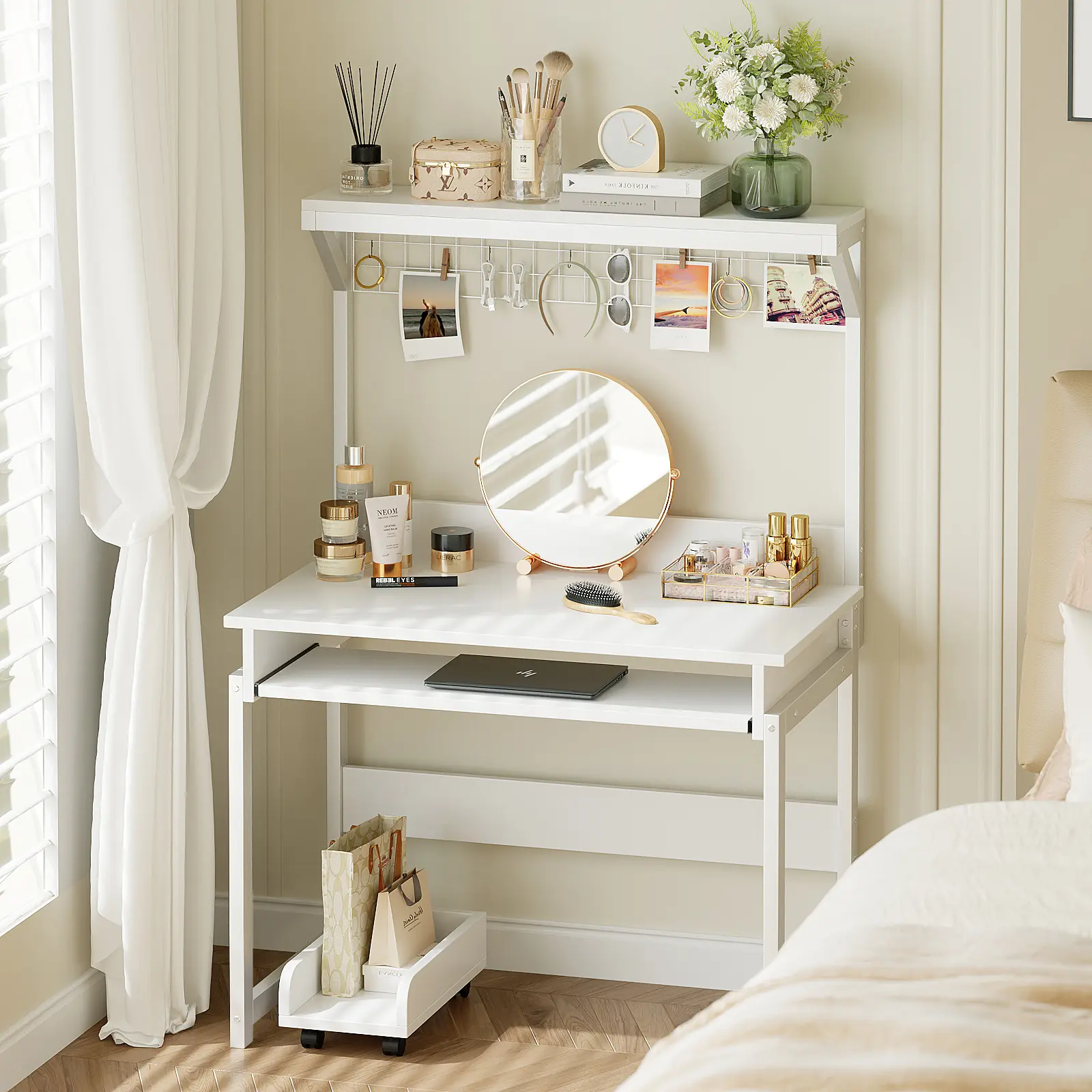 ALISENED Gaming Desk Study Table Modern Writing  with Storage Shelves brown legs work from home desk Display Organize Space Saving Sturdy Computer Working Desk  Computer Office Desk Wooden Desktop Ergonomic Desk
