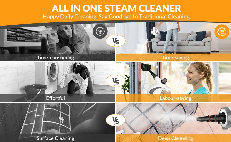 [Deep Spring Clean] Redhut Pressurized Handheld Steam Cleaner with 12 Accs, Multi-Purpose for Home, Floors, Tile, Windows, Grout & Car, Grey 3.0 Carpet