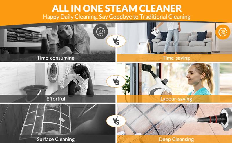 Redhut Pressurized Handheld Steam Cleaner with 12 Accs, Multi-Purpose for Home, Floors, Tile, Windows, Grout & Car, Grey 3.0 Carpet