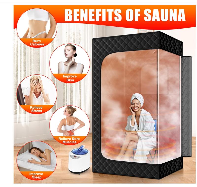 Portable Steam Sauna, Portable Sauna for Home, Sauna Tent Sauna Box with 3L Steamer, Remote Control, Folding Chair, 9 Levels, 2.9’ x 2.9’ x 5.9’