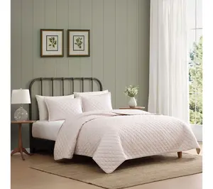 Laura Ashley Tessa Ticking Stripe Pink Cotton F/Q Quilt Set