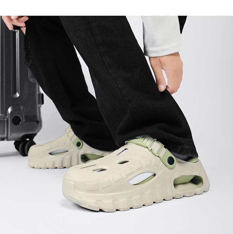 Men's Summer Slippers Outdoor Teenagers Thick Sole Height Increasing Driving Dual Use Closed Toe Cool Hollow Shoes