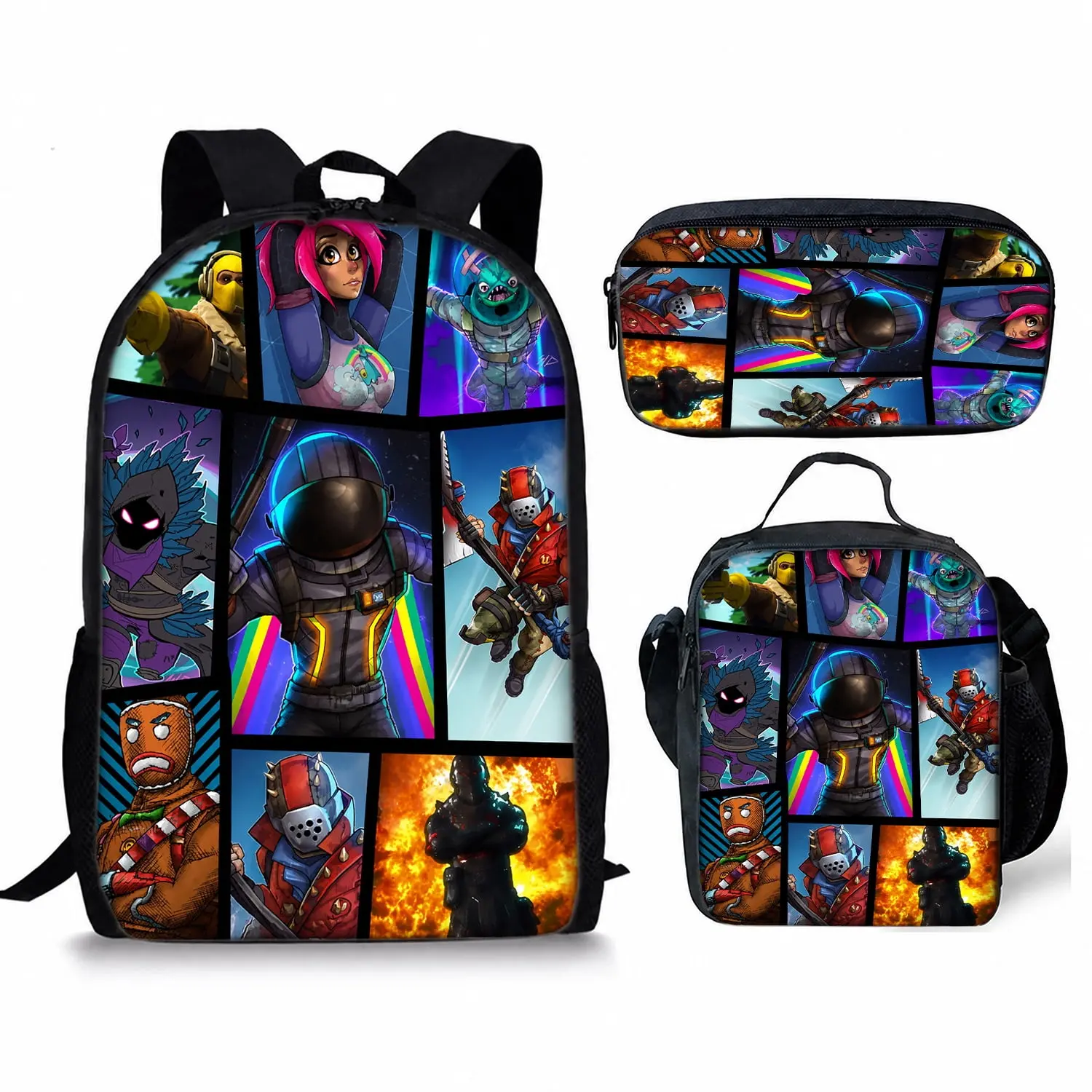 3Pcs Battle Royale Gaming  Set, Large Backpack with Lunch Bag Pencil Case, Stylish Travel Bag