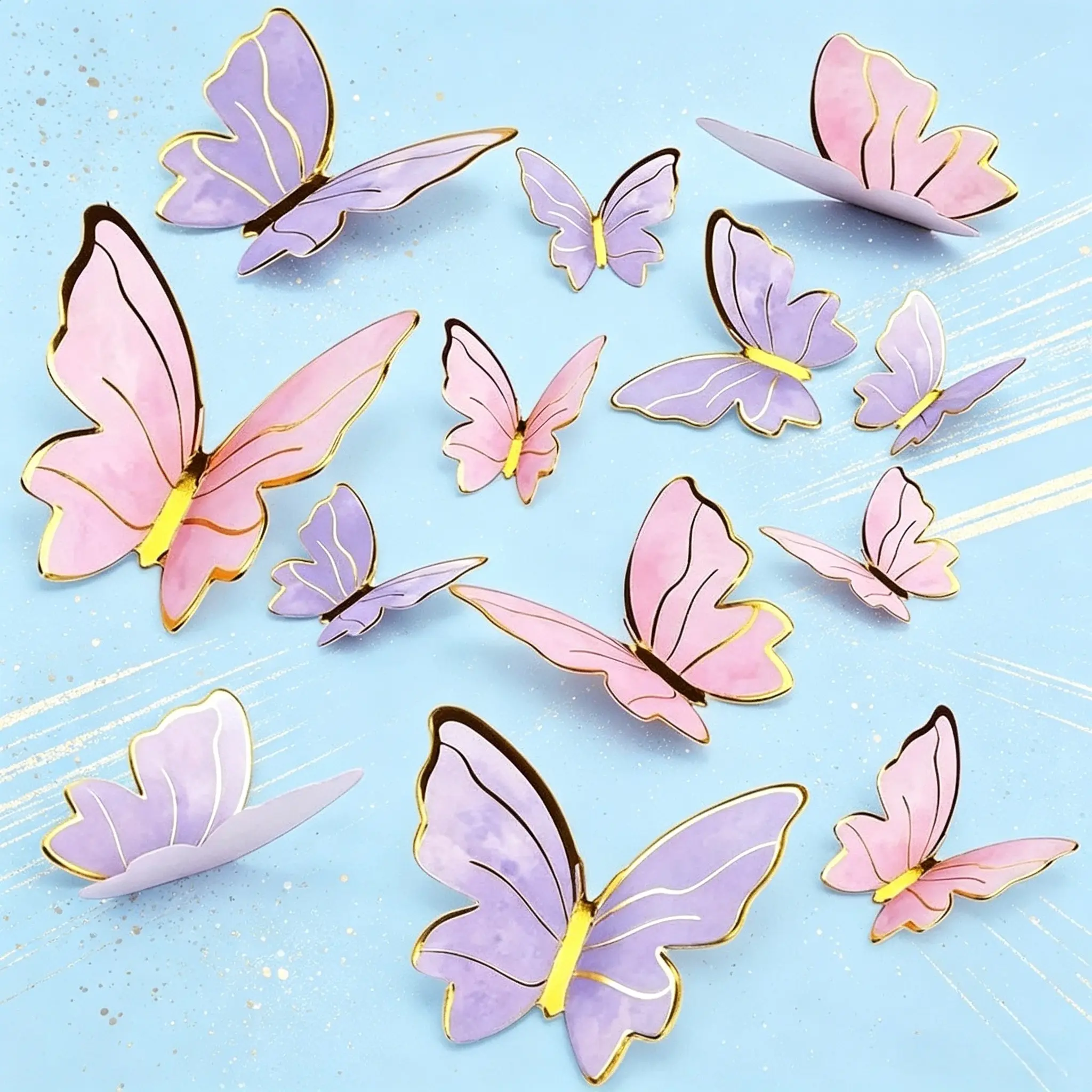20/100Pcs Multi-Use 3D Butterfly Decorations - Pastel Pink & Purple Paper Butterfly Cake Toppers, Cupcake Picks & Wall Stickers, Perfect for Birthday, Wedding, Anniversary & Party Home Decor, Cake Decorating Supplies