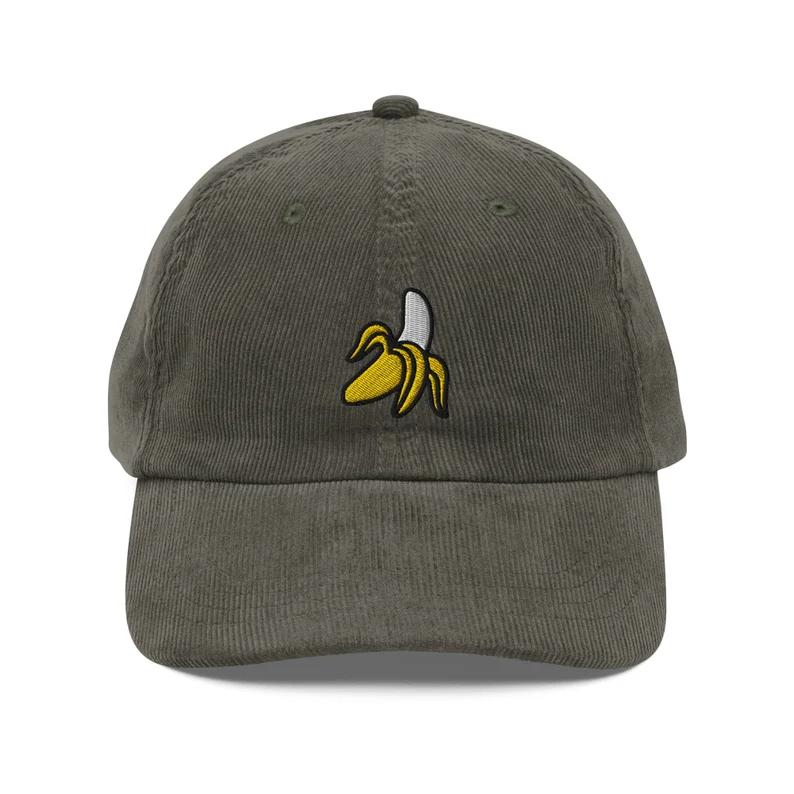 Minimalist Banana Embroidered Corduroy Cap for Subtle Everyday Style