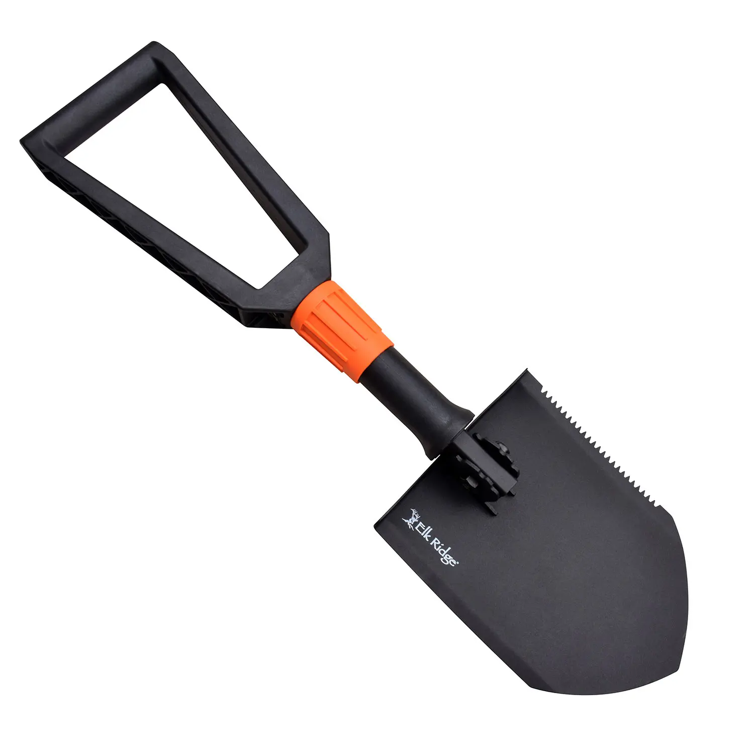 Elk Ridge TREK Portable Folding Shovel - 23-Inch Carbon Steel Utility Tool with Serrated Edge, 9-Inch Design for Camping, Backpacking, Outdoors Activities