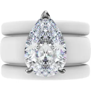 Pear Cut CZ Silicone Ring Set for Women, 2 Thin Stackable Rings, 8×12 mm Pear Cut CZ, Patent-Pending Design - GlowStone Collection