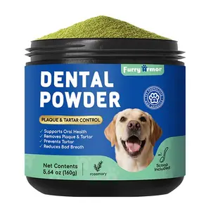 Dog Dental Powder for Dogs & Cats - Enzymatic Teeth Cleaning Powder with Mint, Plaque & Tartar Remover, 60-Day Supply, Vet-Recommended Breath Freshener 5.64oz（160g）
