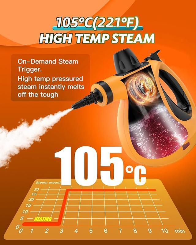 1200W Powerful Handheld Steam Cleaner with Detergent Container and Safety Lock with 12 Accessories, Multi-Purpose Pressurized Handheld Steamer/Steam Mop for Kitchen, Bathroom, Windows and Floors, Furniture and Kitchen Appliances.