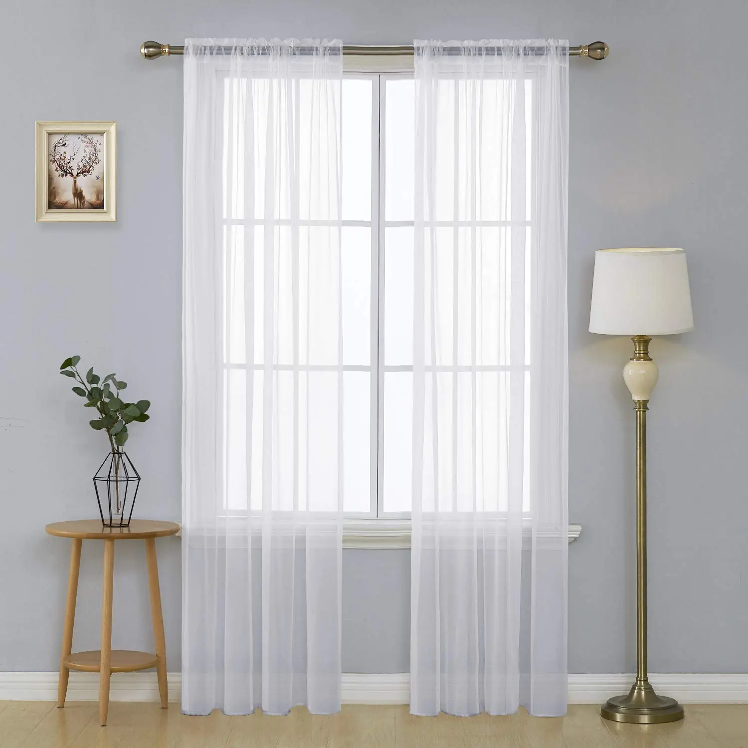 Deconovo Gauze Fabric White Rod Pocket Sheer Curtains (2 Panels, Do Not Bleach) - Lightweight Window Drapes, Room Decor for Bedroom, Creates Serene Ambiance, Two Panels