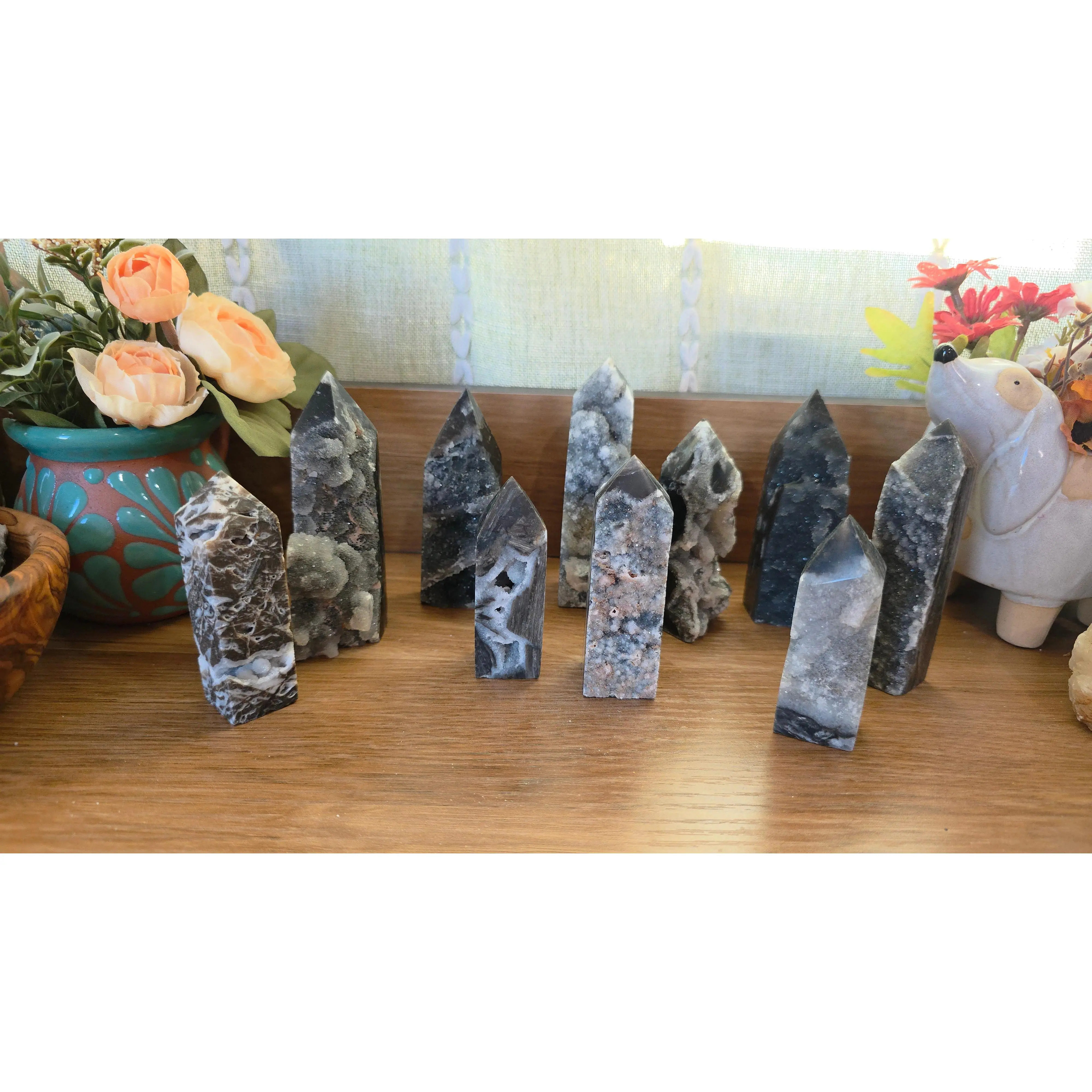 Black Sphalerite Geode Quartz Tower
