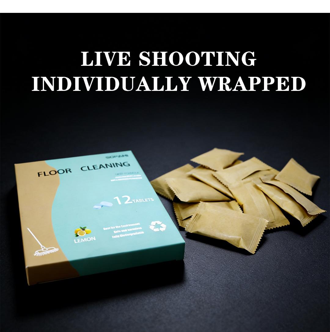 SOPAMI Floor Cleaning Tablets - Safe for Wood Tile Marble Quick Dry No Residue 12 Tablets Lemon Scent