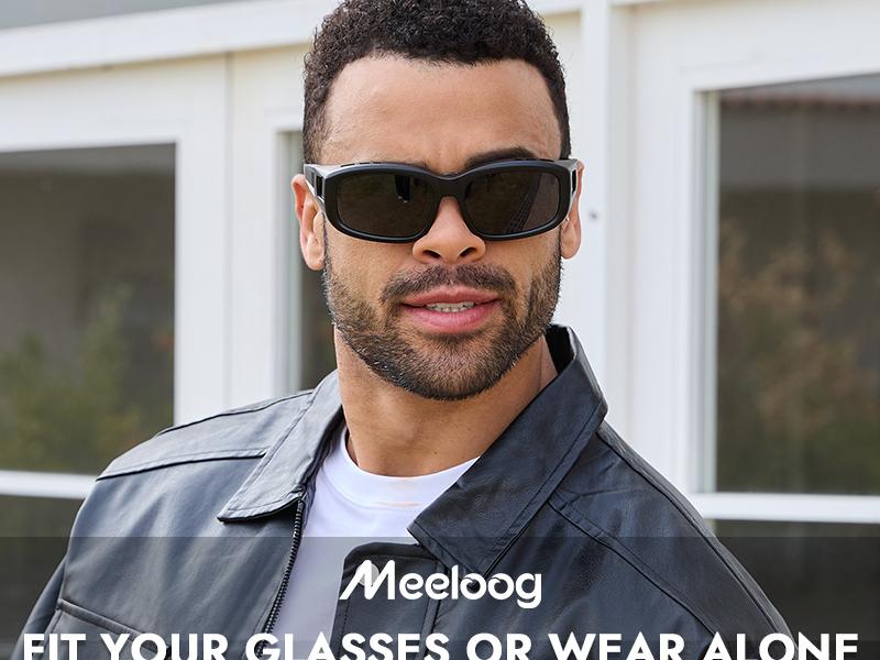 Fashion Polarized Fit Over Sunglasses for Men, UV400 Protection, Rectangle Lightweight Wrap Around Shades For Men ST0070