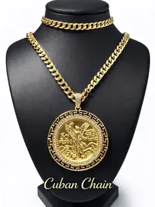 14K GP 50 Pesos Centenario + Bracelet Gift 24" Cuban Curb/Mariner Necklace Choker Chain Fashion Jewelry Mexican Piece