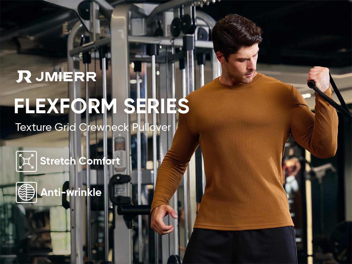 JMIERR Mens Long Sleeve Muscle T Shirts Casual Crewneck Knitted Longline Textured Tee Shirts for Gym Workout