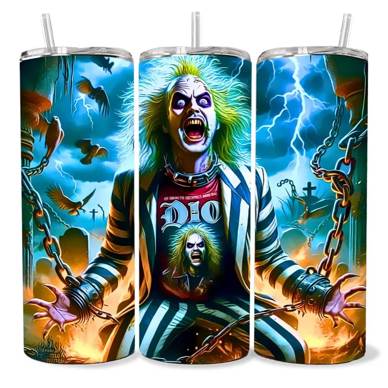 Beetle Juice 20 oz Tumbler - BPA Free, Stainless Steel, Leak Proof, Clear Lid, Includes Straw