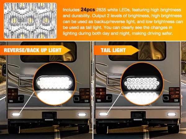 Nilight 5.5 Inch Aluminum Housing Tail Light 2 PCS 24 LED White Back Up Reverse Marker Light Surface Mount IP67 Waterproof for 10-30V RV Camper Trailer Truck Bus Boat