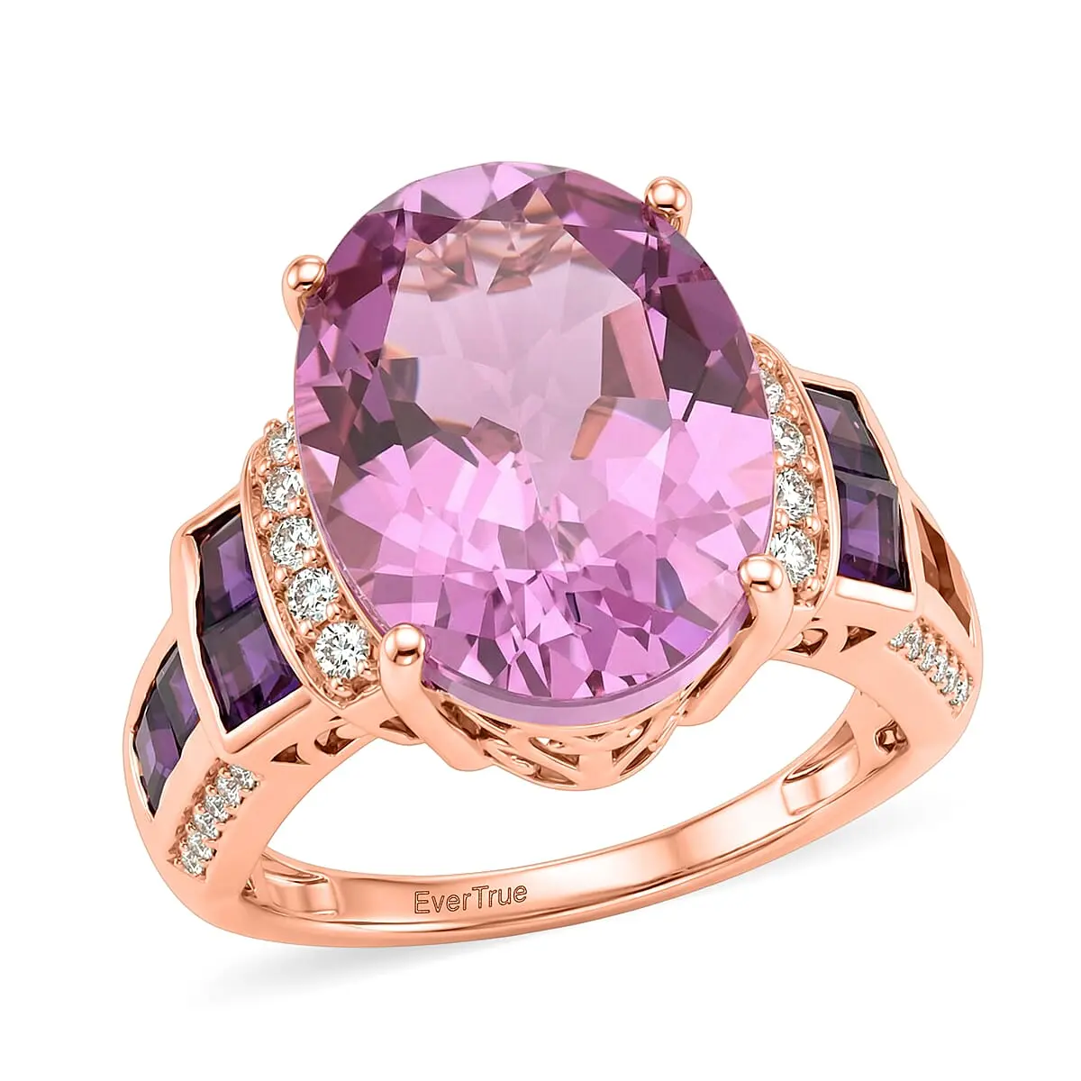 African Lilac Quartz, Multi Gemstone Ring in 18K RG Plated (Size 10.0) 11.10 ctw