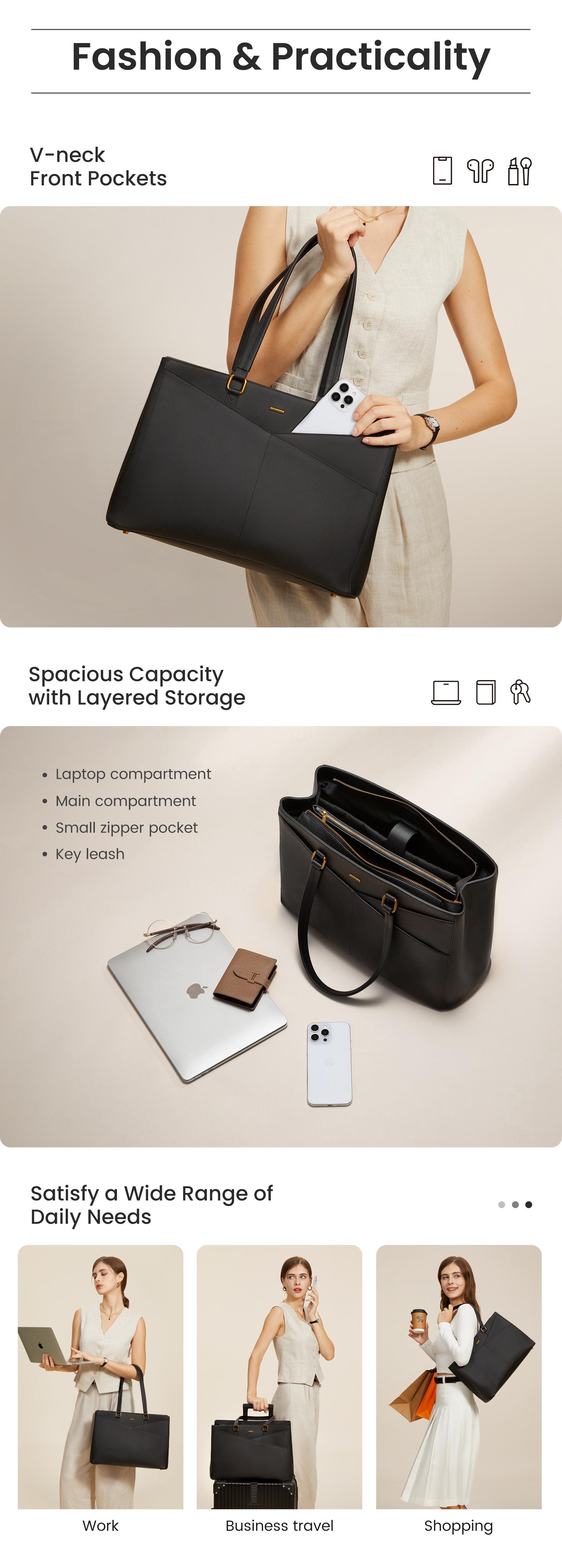 【Valentine's Day Gift】LOVEVOOK ELEVATE Series Top-Grain Leather Tote--100% Cowhide Casual Commuter Bag with V-Neck Design & Laptop Compartment Perfect for Office & Business Travel TikTokShopJumpstartSale