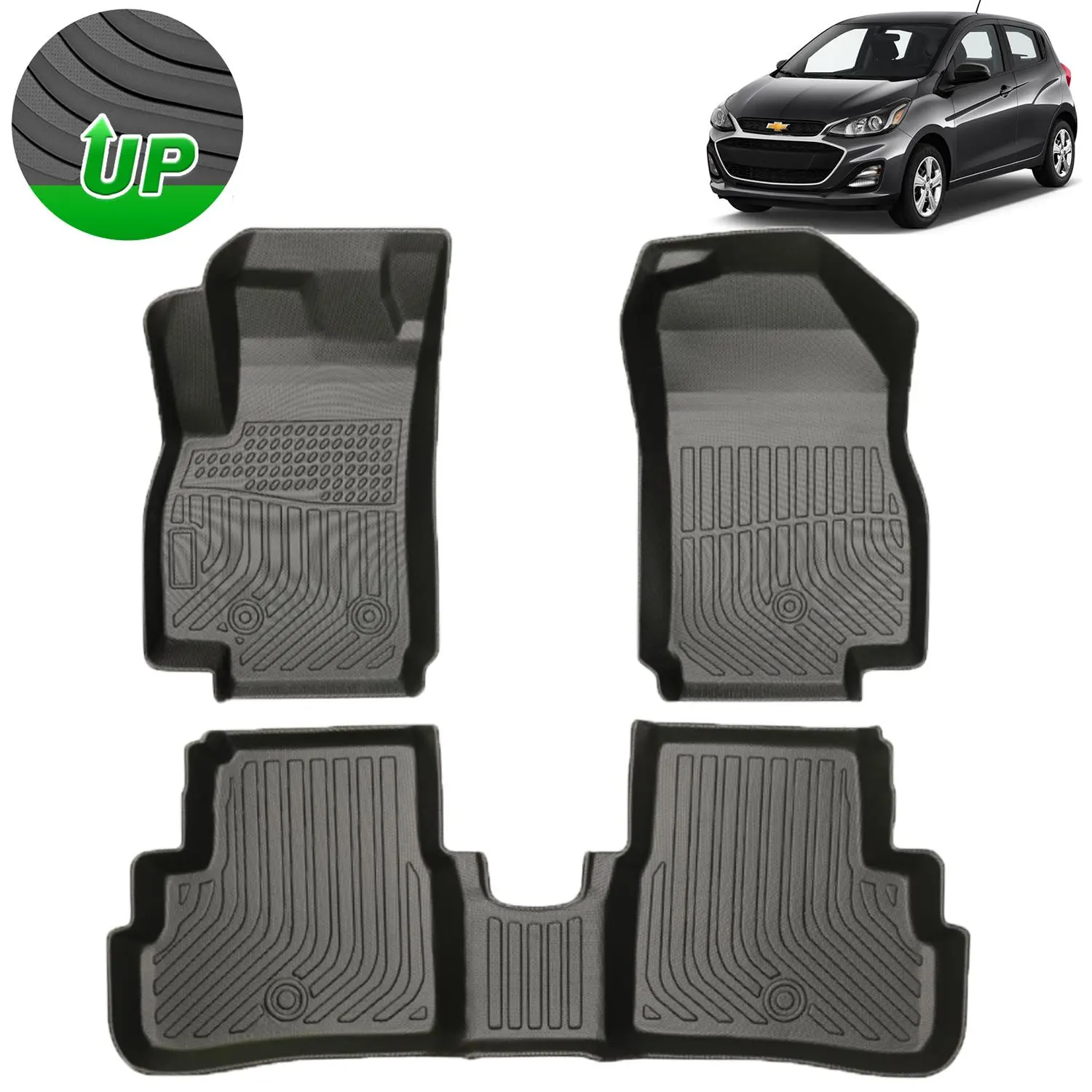 Floor Mats for Chevrolet Spark 2016-2020 Floor Liners 5-Seat All Weather Protection 1st & 2nd Row High Edge Non-Slip Floor Liners