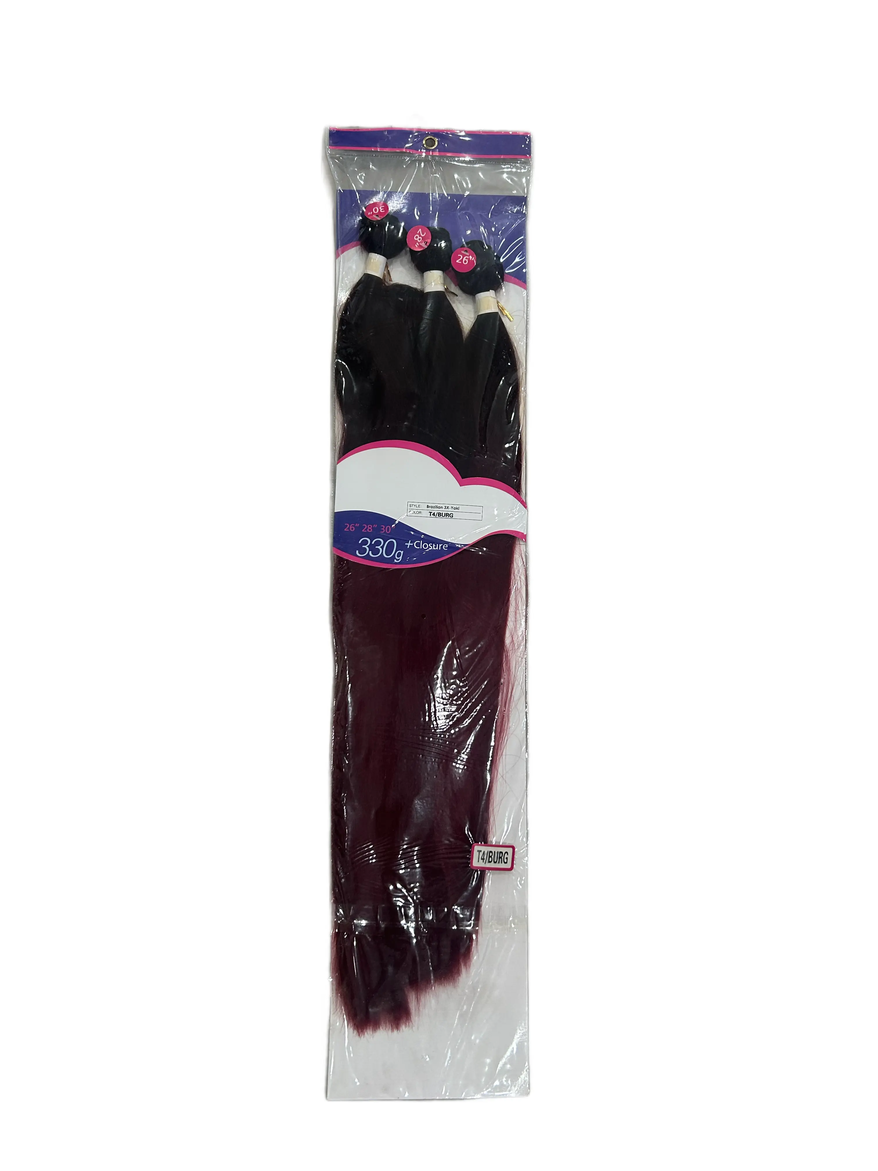 Unisex 3X Yaki Straight Synthetic Hair Extension Bundles, 3-Piece Set with Closure, 330g Low-Maintain Fake Hair Weave
