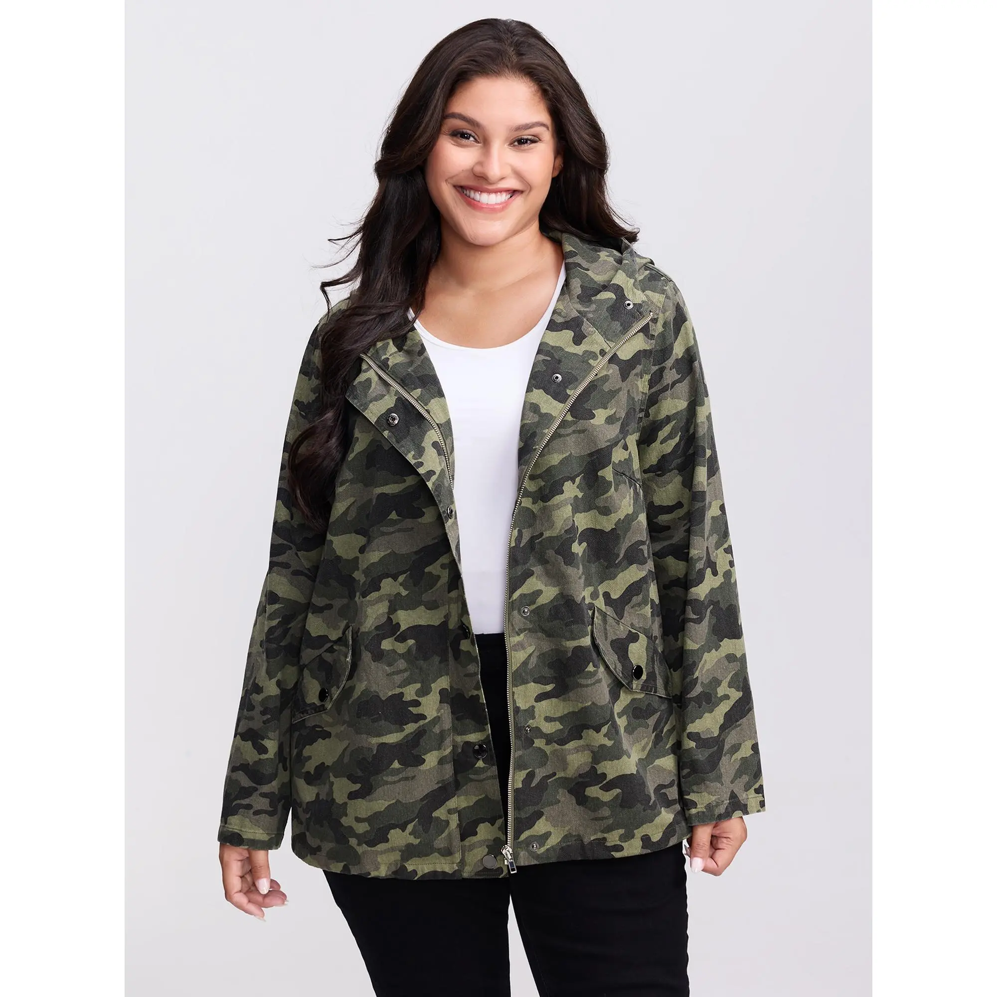 BloomChic Camouflage Hooded Adjustable Hem Jacket 【M-6XL】 BloomChic Camouflage Hooded Adjustable Hem Jacket 【M-6XL】