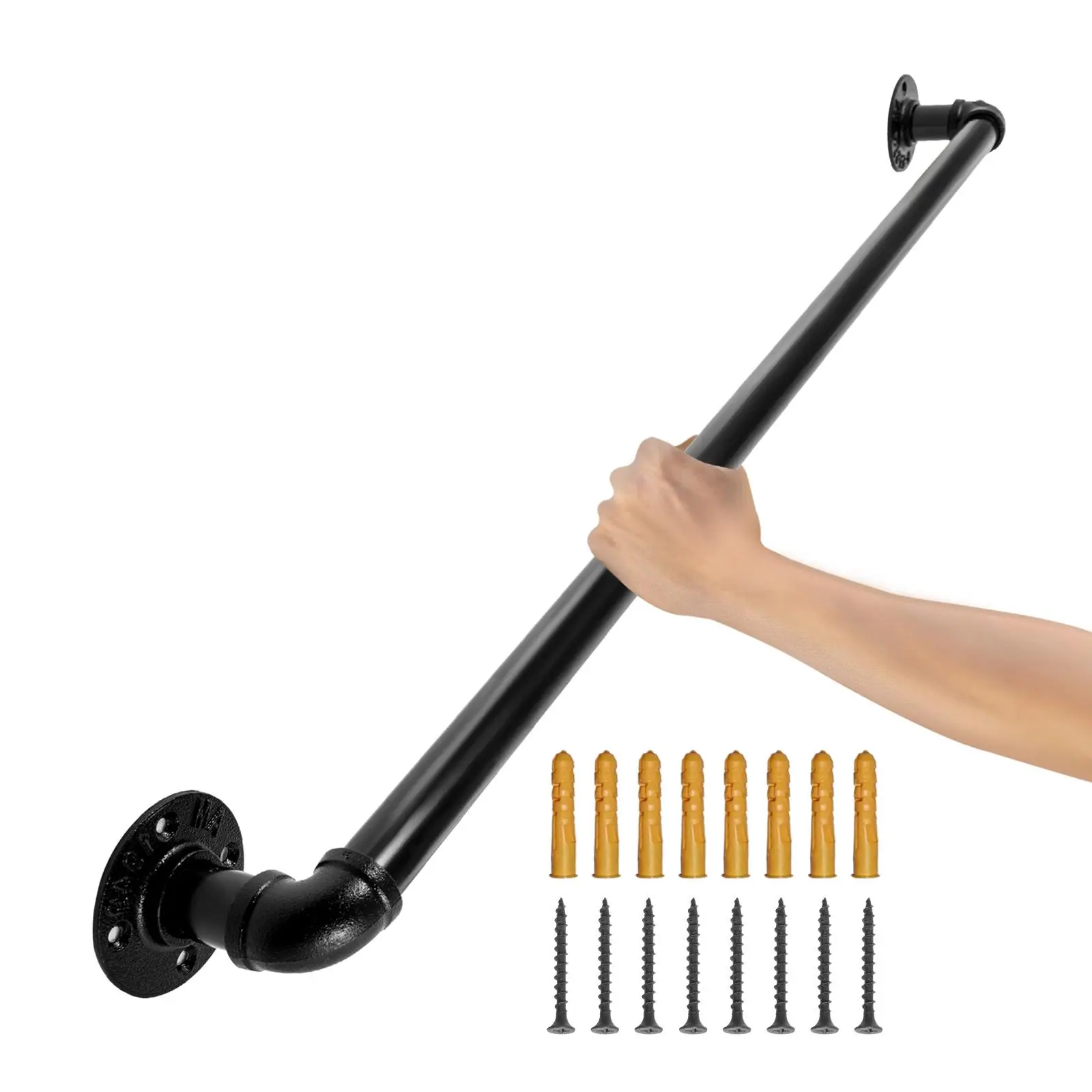 【Backtoschool】VEVOR Pipe Stair Handrail, 2FT Staircase Handrail, 440LBS Load Capacity Carbon Steel Pipe Handrail, Industrial Pipe Handrail with Wall Mount Support, Round Corner Wall Handrailings for Indoor, Outdoor