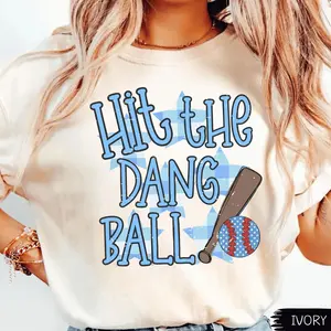 Comfort Colors Retro Game Day Baseball Mama Team Sport Hit The Dang Ball Shirt, Vintage Funny Baseball Softball Season Cute Mom Girly Graphic Tee