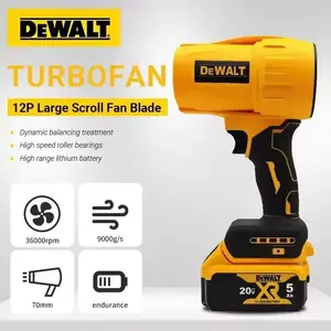 DEWALT 21V Turbo Fan Blower 1050W Cordless Handheld Dust Blower 36000RPM 12 Blade High Speed Airflow Tool for Jobsite Workshop Car Cleaning Yard Maintenance 70mm Nozzle 5.0Ah Lithium Battery
