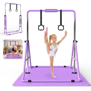 Adjustable Height Folding Gymnastics Bar for Kids with Mat Ideal for Home Training Adjustable Kids Gym Bar for Gymnastics Practice Perfect for Indoor Exercise and Skill Development