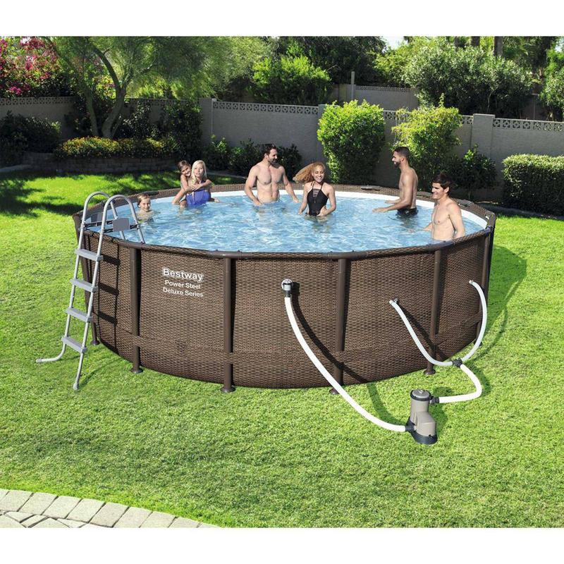 Bestway Power Steel 14' x 42" Above Ground Outdoor Swimming Pool Set with Pump