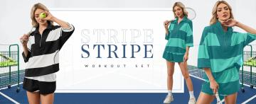 JovenPara Women's 2-Piece Lounge Set Stripe Half Sleeve Oversized Shirts & Athletic Shorts Summer Workout Set Activewear Top Sporty Style Clothes