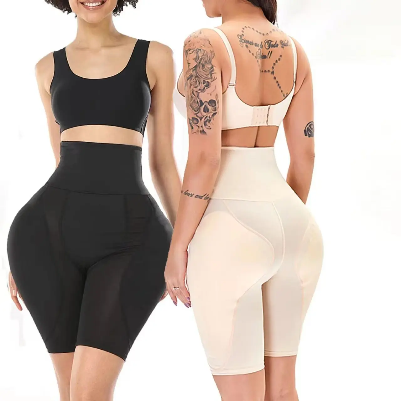 Women's Seamless Shapewear Shorts, High-Waisted Tummy Control Body Shaper with Hip Pads and Butt Lifter, Hip-Padded, Casual, Basic, Boy Shorts, Plus Size, Lightweight, Plus Sizes, Contrast Lace, Lacy