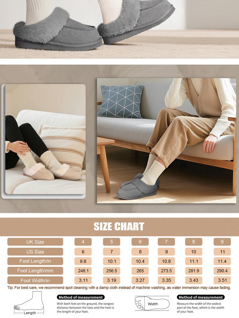 FITORY Women’s Suede Slippers with Faux Fur, Winter Warm Memory Foam Comfort Indoor Outdoor Non-Slip Shoes, Size 6-11 Brown