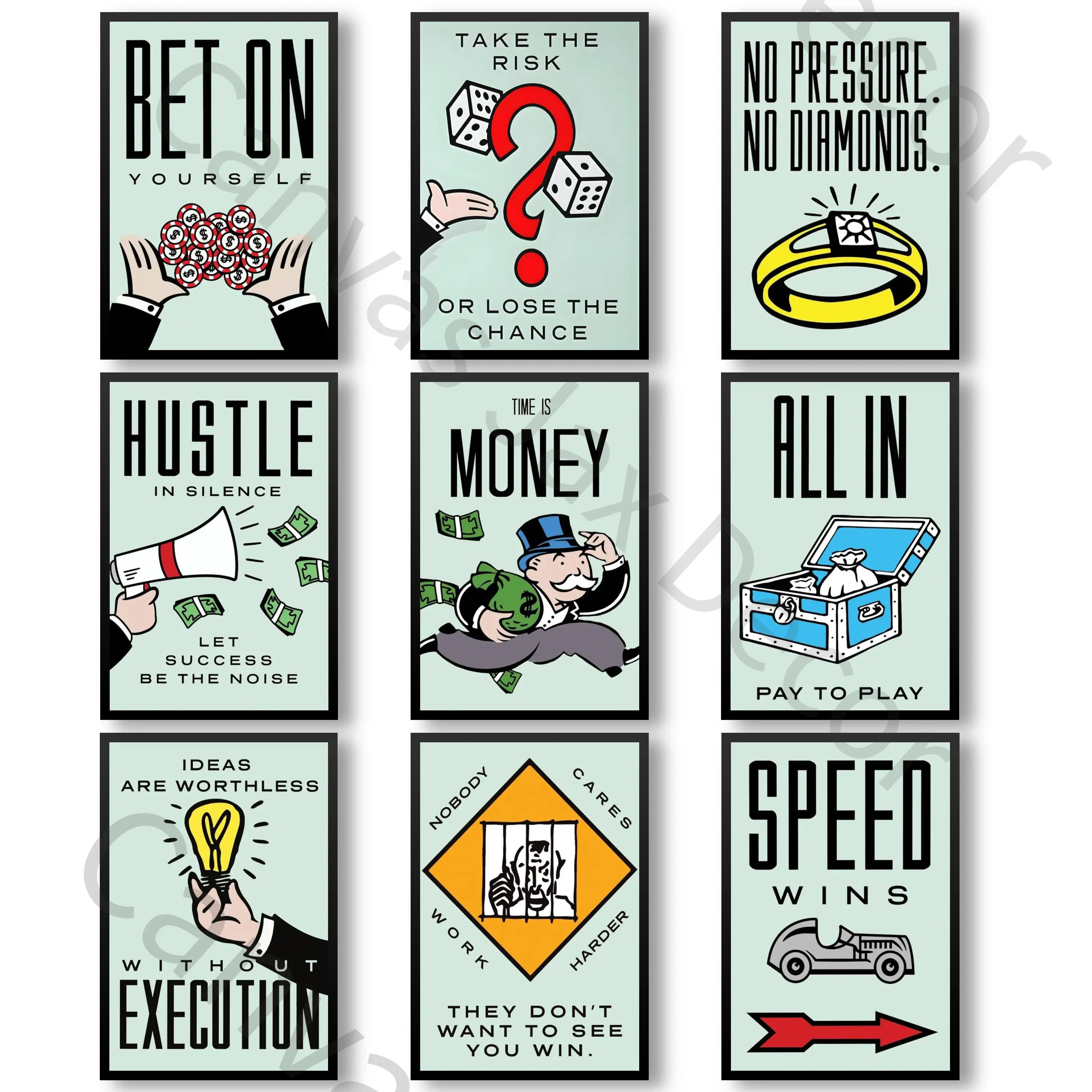 Classic Monopoly-Themed Artistic Canvas Wall Decor, Inspirational Positive Posters for Home & Office Use, Ideal Gift Option