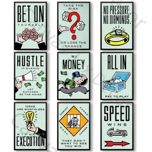 Classic Monopoly-themed canvas decorative paintings, inspirational and positive posters, printed canvas paintings and posters, suitable for home and office use, and make great gifts