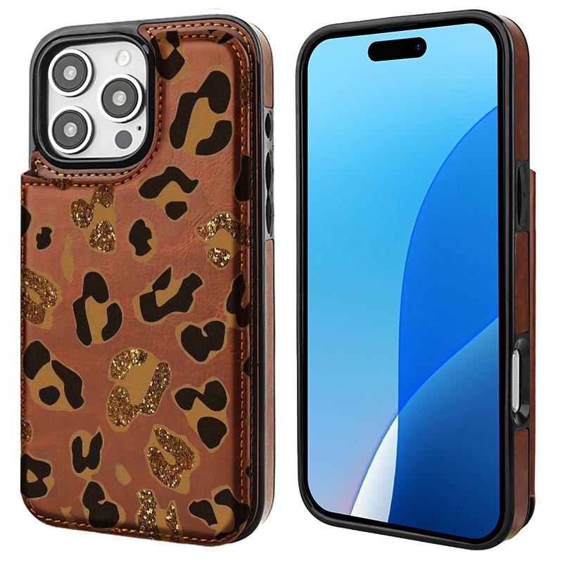 Stylish Leopard print Pattern Phone Cases Compatible For With iphone 17 16 15 14 13 12 PRO PLUS MAX AIR PU Black Brown Pink Durable Flip High quality Leather Credit Card Bag Holder Mother Gift Wallet Shockproof Anti-Drop Full Protection Shell Cover