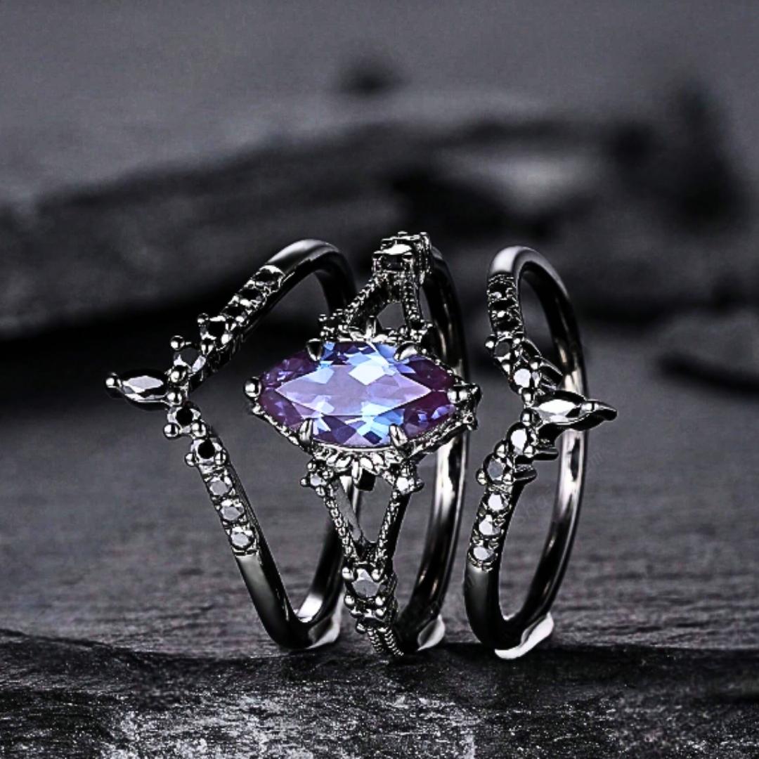 Black Electroplated Synthetic Zirconia Wedding Engagement Rings for Women, Fashion Jewelry as Bridal Rings, Engagement Rings, Great Gift for Her