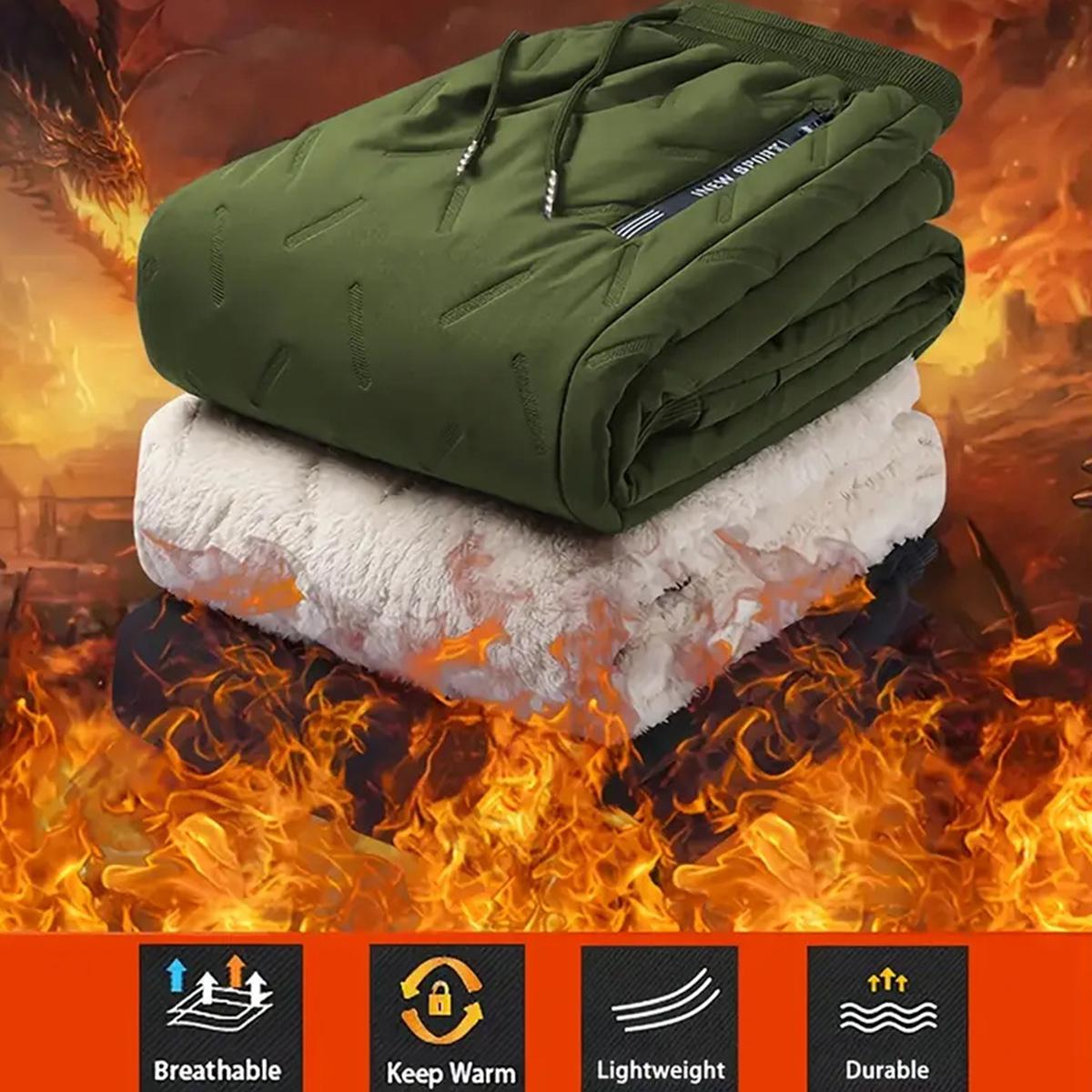 Men's Thermal Pants - Heavyweight Insulated Cotton Winter Trousers with Drawstring Waistband, Black Cold-Resistant Daily & Formal Wear with Side Pockets - Suitable for Office Work and Outdoor Activities SpringStatements