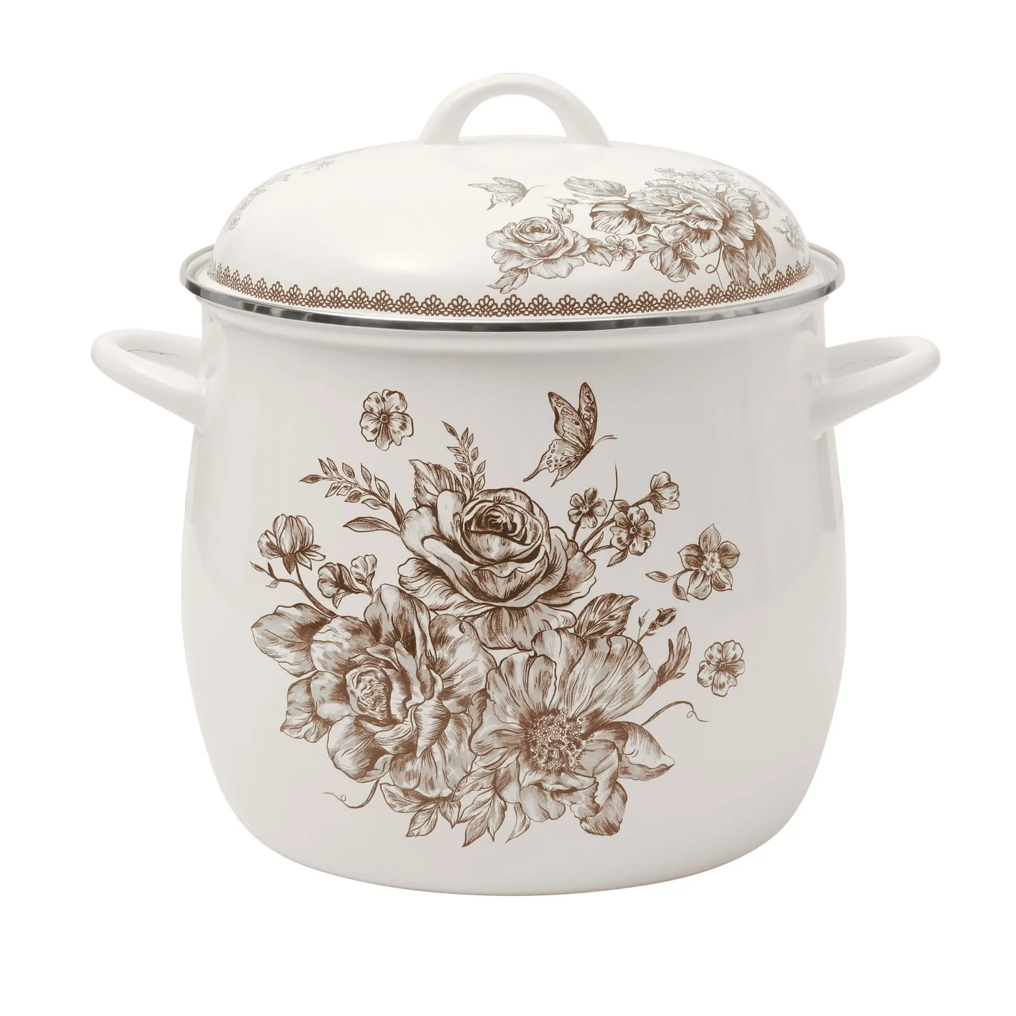 The Pioneer Woman Agatha 12 qt Enamel on Steel Stock Pot with Lid, Large Cooking Pot, Brown