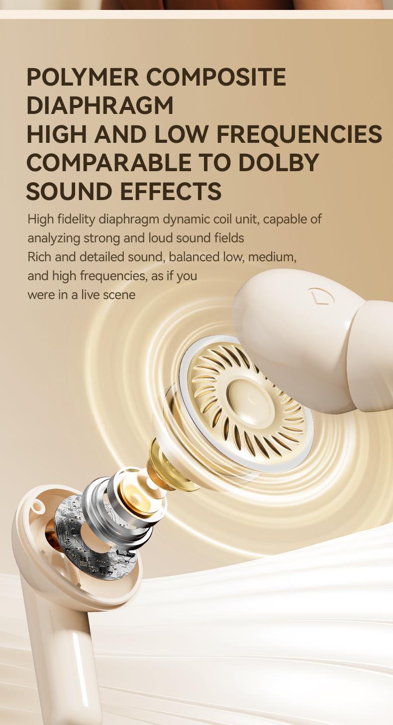 acer OHR508 Wireless Stereo Earbuds, In-Ear Noise-Canceling Earphones, Extra Long Battery Life, Universal Fit for Men and Women, Comfortable Wear, Noise Isolation Headphones, HIFI Sound Quality Music Headset Beige Audio Electronic