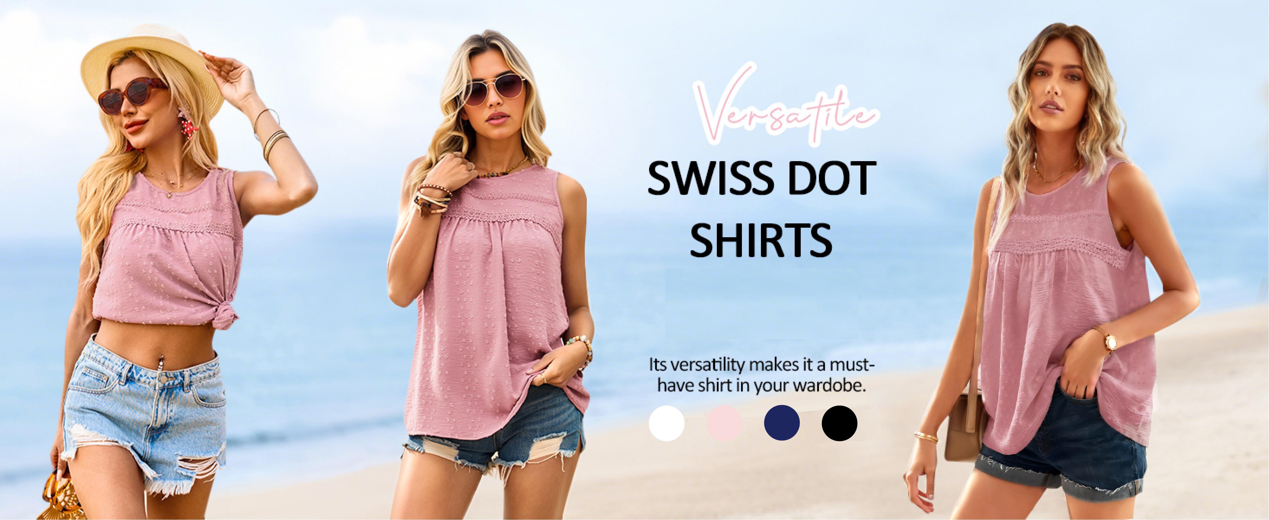 Imily Bela Tank Top for Women Loose Fit Sleeveless Crew Neck Camisole Tops Casual Swiss Dots Summer Cami Shirts Blouse